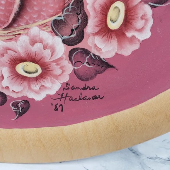 Wood Plate Handmade Hand Painted Signed Vintage - Picture 7 of 9